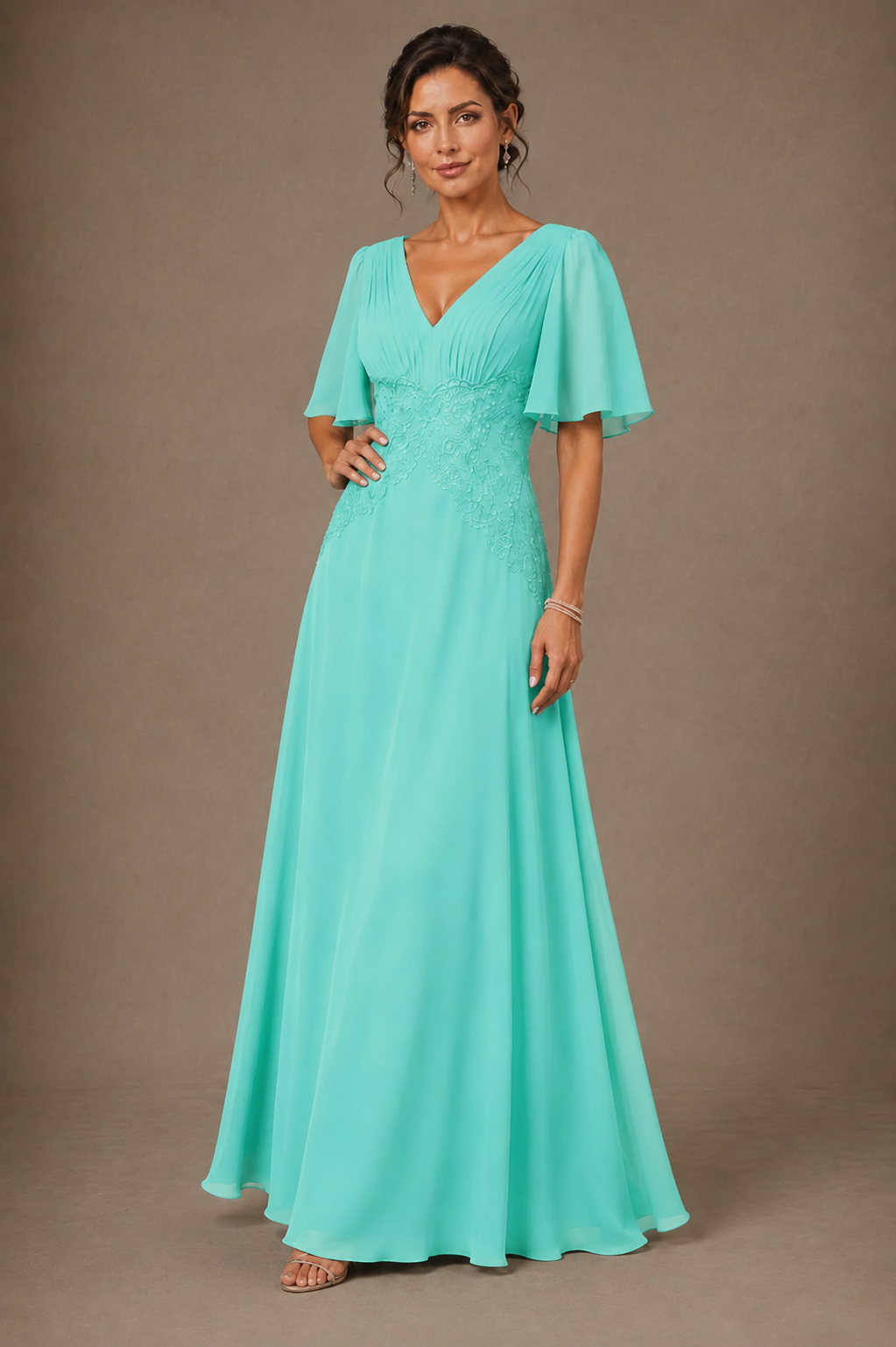 A-Line Chiffon Mother of the Bride Dress with Applique