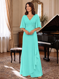 V-Neck Chiffon Lace Mother of the Bride Dresses