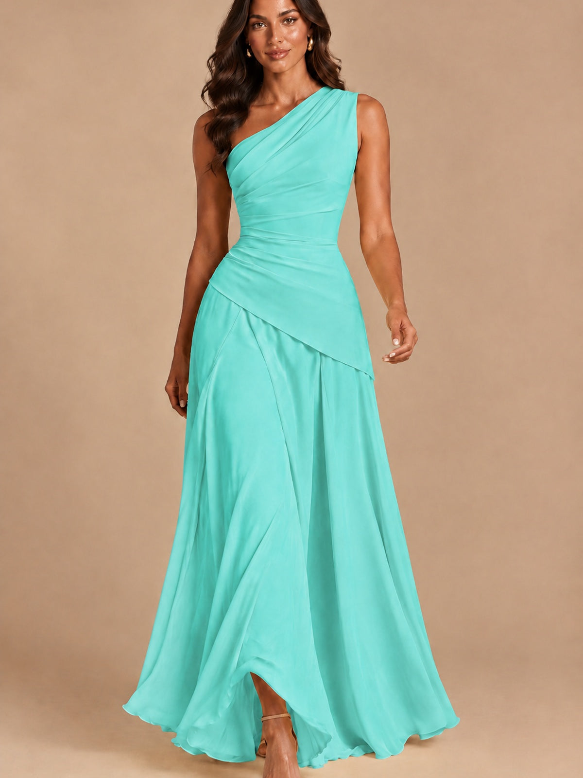 One Shoulder Prom Dress A-line Ruched Women Wedding Formal Gowns