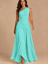 One Shoulder Prom Dress A-line Ruched Women Wedding Formal Gowns