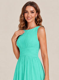 A-line Sleeveless Rucehd Chiffon Bridesmaid Dress with High Slit