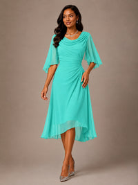 Cowl Neck Ruched Chiffon Mother of the Bride Dresses with Flutter Sleeves