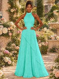 Wrap Pleated Prom Dress Halter A-line Chiffon Formal Wedding Dress