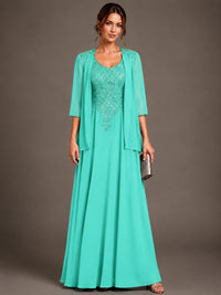 A-line 2 Pieces Chiffon Appliques Mother of The Bride Dresses with Jackets