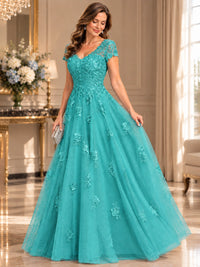 Lace Appliques A-line Mother of The Bride Dresses with Short Sleeves