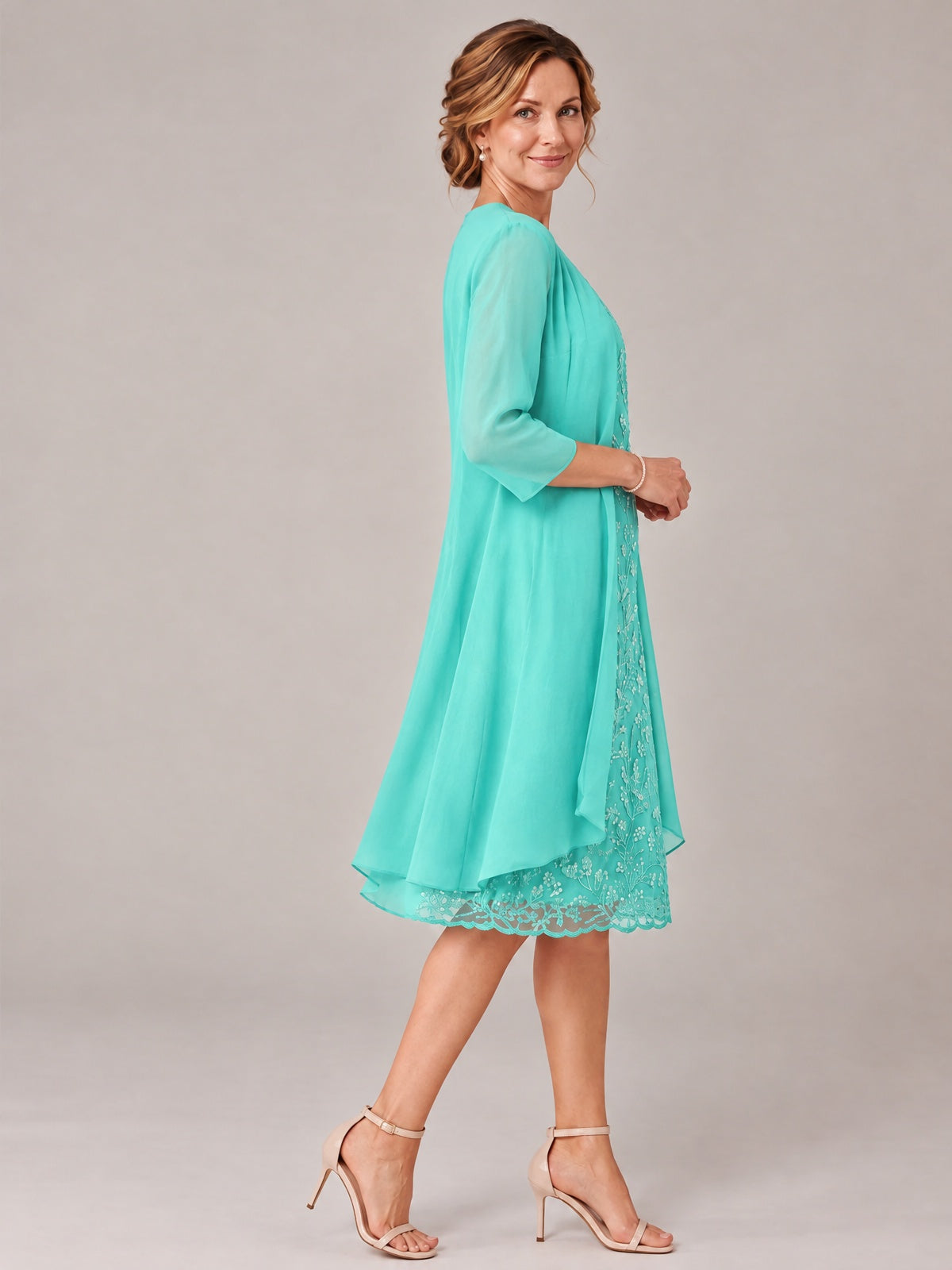 Tea Length Sequin Lace Mother of The Bride Dress with Chiffon Jacket