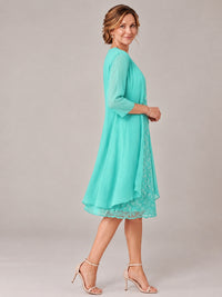 Tea Length Sequin Lace Mother of The Bride Dress with Chiffon Jacket