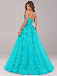 Strapless Sweetheart Beaded Corset Glitter Tulle Ball Gown Prom Dress