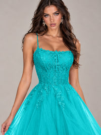 Lace Corset Ball Gown Prom Dress with Cascading Tulle Ruffles
