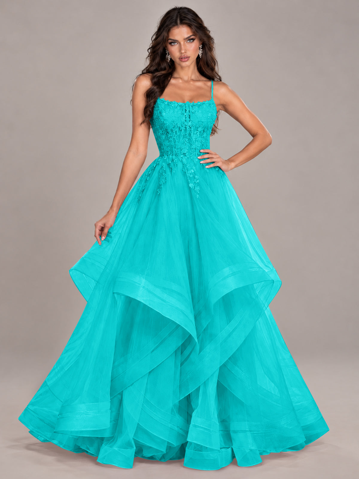 Lace Corset Ball Gown Prom Dress with Cascading Tulle Ruffles
