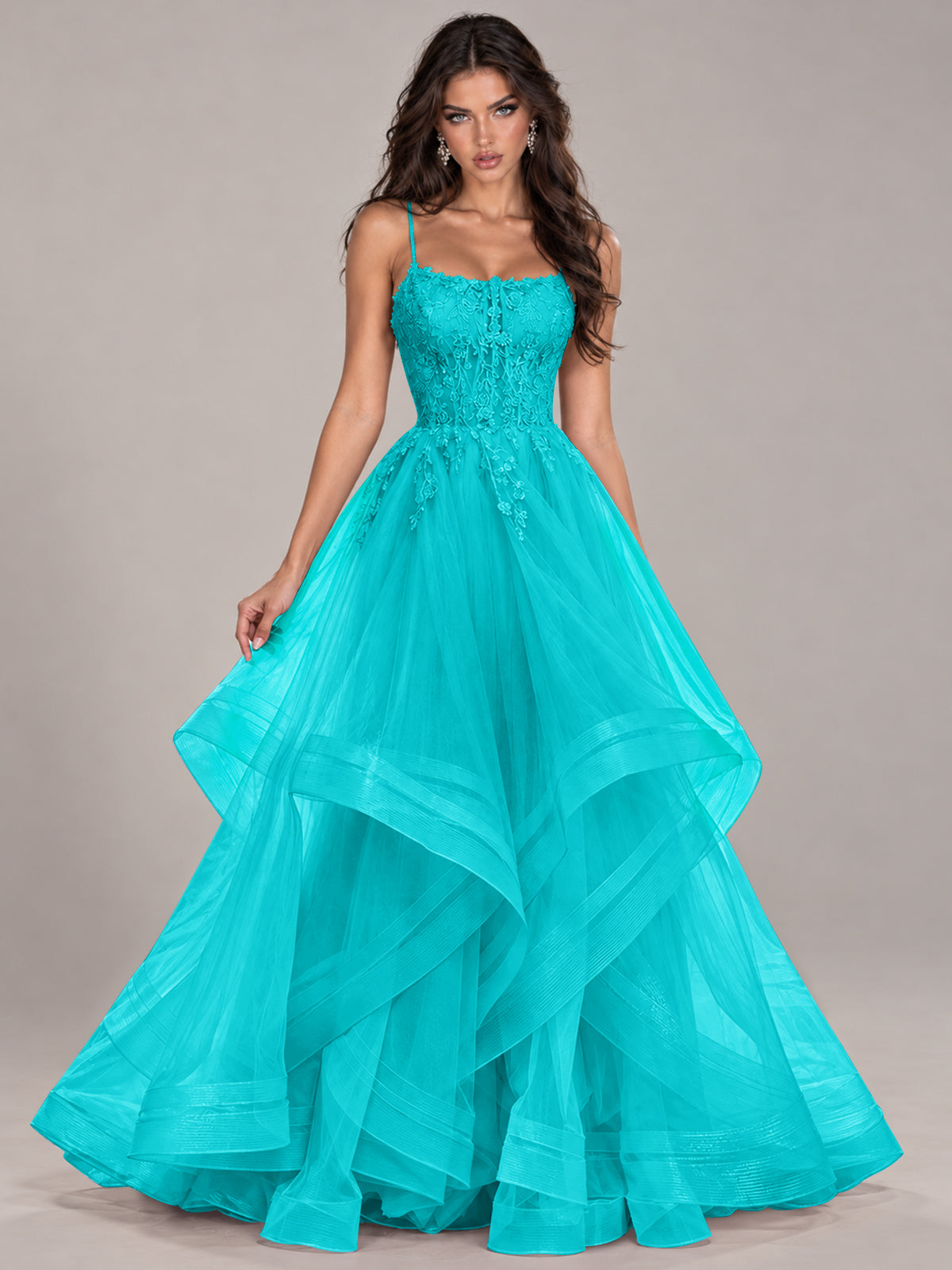 Lace Corset Ball Gown Prom Dress with Cascading Tulle Ruffles