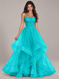 Lace Corset Ball Gown Prom Dress with Cascading Tulle Ruffles