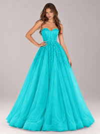 Strapless Sweetheart Beaded Corset Glitter Tulle Ball Gown Prom Dress