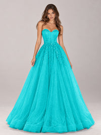 Strapless Sweetheart Beaded Corset Glitter Tulle Ball Gown Prom Dress
