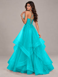 Lace Corset Ball Gown Prom Dress with Cascading Tulle Ruffles