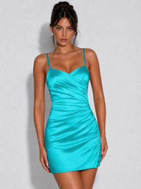 Satin Ruched Spaghetti Strap Homecoming Dress