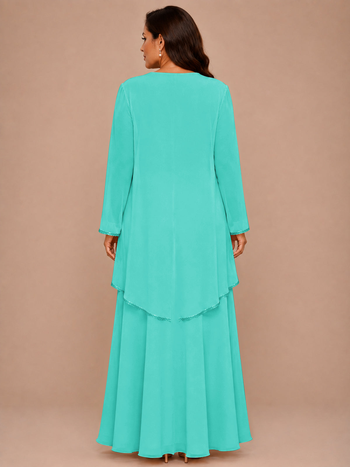 Champagne Beaded Chiffon Mother of the Bride Dress with Jacket V-Neck Gown