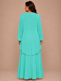 Champagne Beaded Chiffon Mother of the Bride Dress with Jacket V-Neck Gown