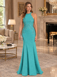 Halter Neckline Lace Appliques Mother of The Bride Dresses