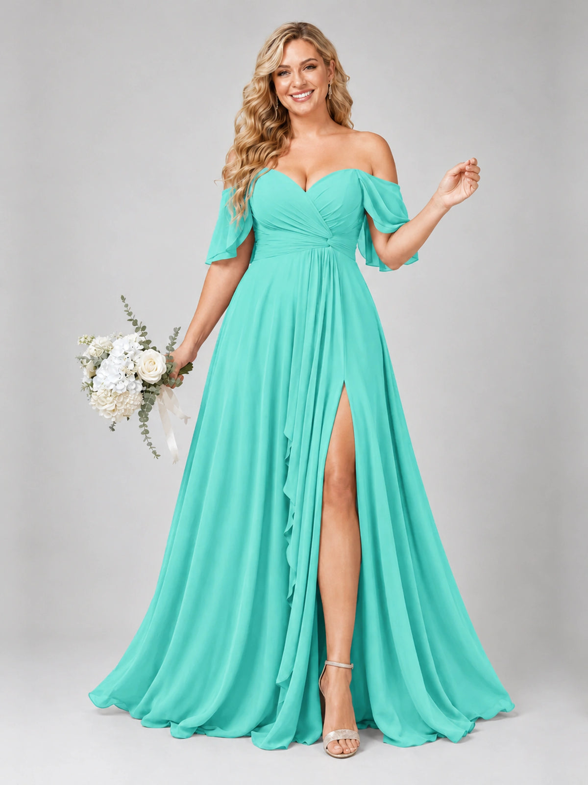 Off Shoulder Chiffon Bridesmaid Dress with Slit