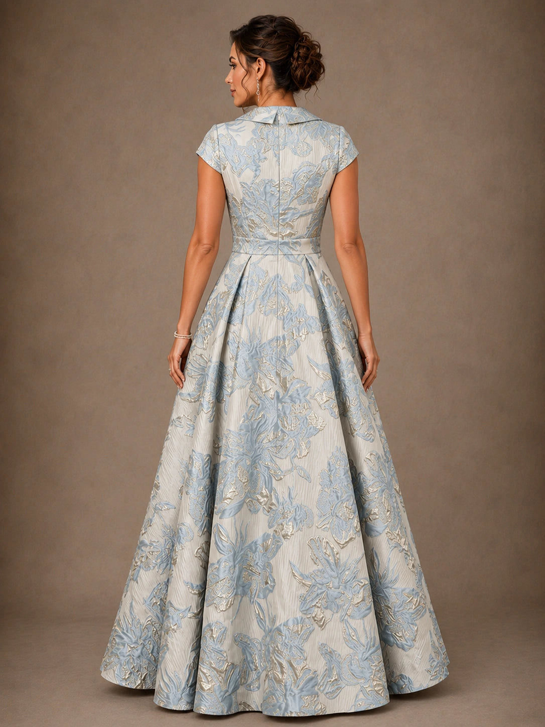 V-Neck Floral Jacquard A-Line Mother of the Bride Gown