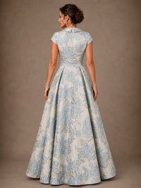 V-Neck Floral Jacquard A-Line Mother of the Bride Gown
