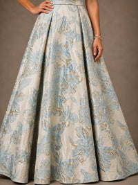 V-Neck Floral Jacquard A-Line Mother of the Bride Gown