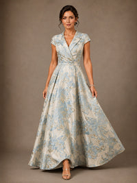 Floral jacquard A-line mother of the bride dress with cap sleeves