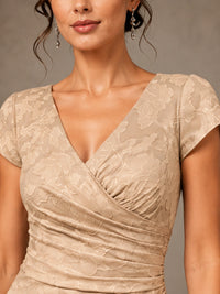 V-Neck Floral Jacquard Mother of the Bride Dress with Slit