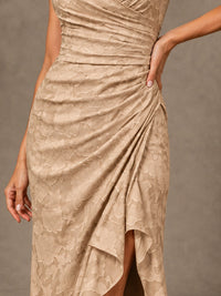 V-Neck Floral Jacquard Mother of the Bride Dress with Slit