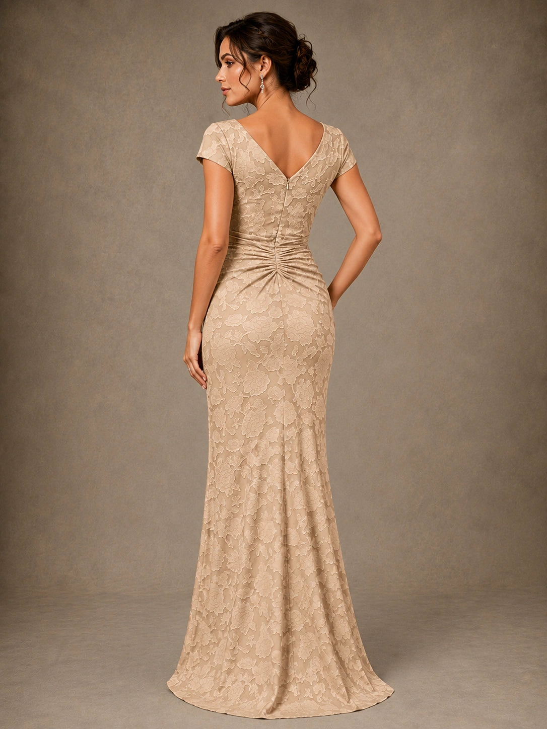 V-Neck Floral Jacquard Mother of the Bride Dress with Slit
