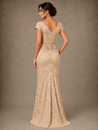 V-Neck Floral Jacquard Mother of the Bride Dress with Slit