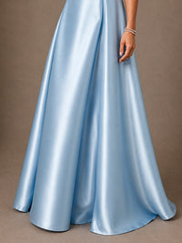 V-Neck Pleated Satin Mother of the Bride Gown with 3/4 Sleeves