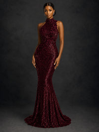 Sparkly Sequin High Neck Mermaid Prom Dress