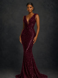 Gold Sequin Floral Applique Mermaid Prom Dress