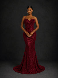 Sequin Mermaid Prom Dress with Floral Applique