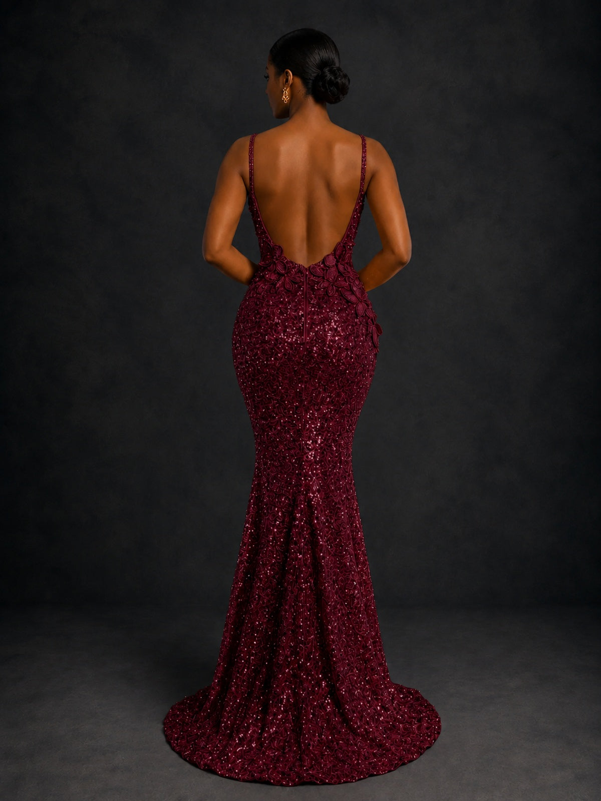 Sequin Mermaid Prom Dress with Floral Applique