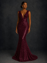 Gold Sequin Floral Applique Mermaid Prom Dress
