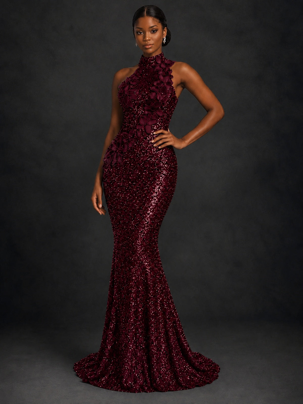 Sparkly Sequin High Neck Mermaid Prom Dress