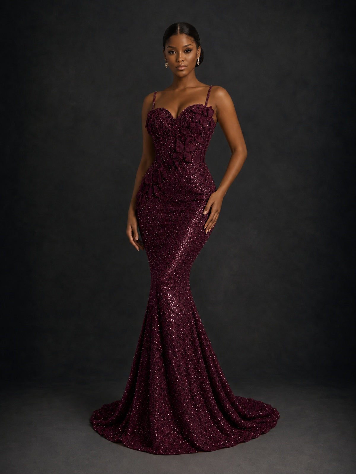 Sequin Mermaid Prom Dress with Floral Applique