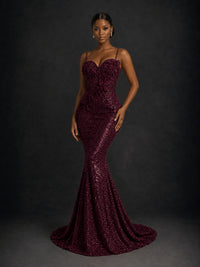 Sequin Mermaid Prom Dress with Floral Applique