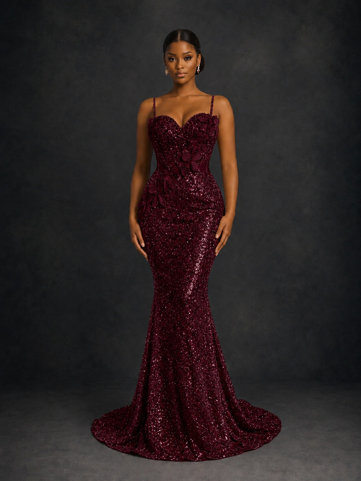Sequin Mermaid Prom Dress with Floral Applique