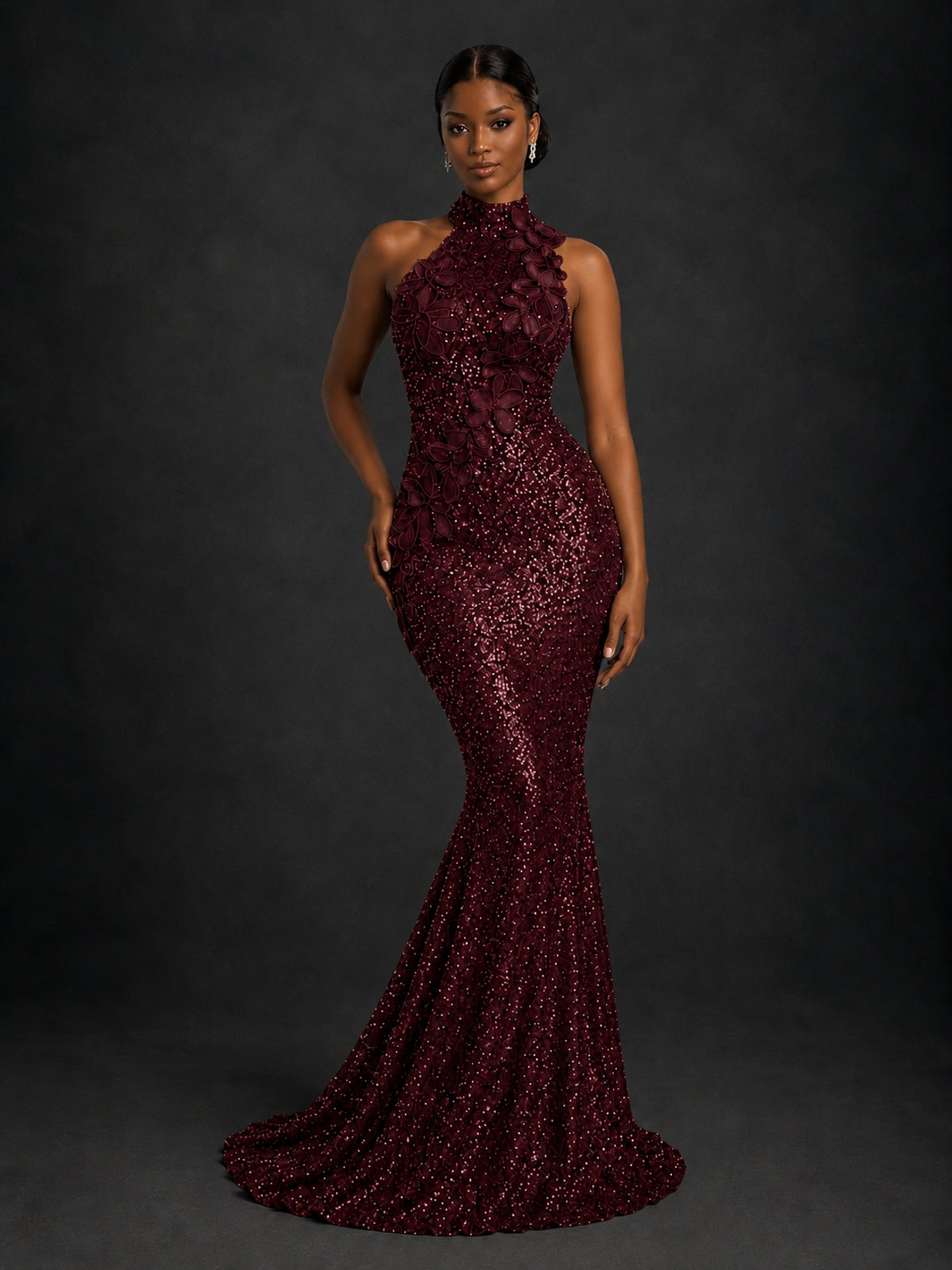 Sparkly Sequin High Neck Mermaid Prom Dress