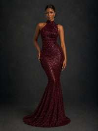 Sparkly Sequin High Neck Mermaid Prom Dress