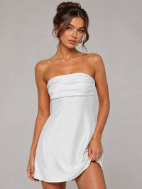 Burnt Orange Strapless Satin Mini Dress