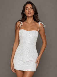 Navy Blue Sequin Spaghetti Strap Mini Dress