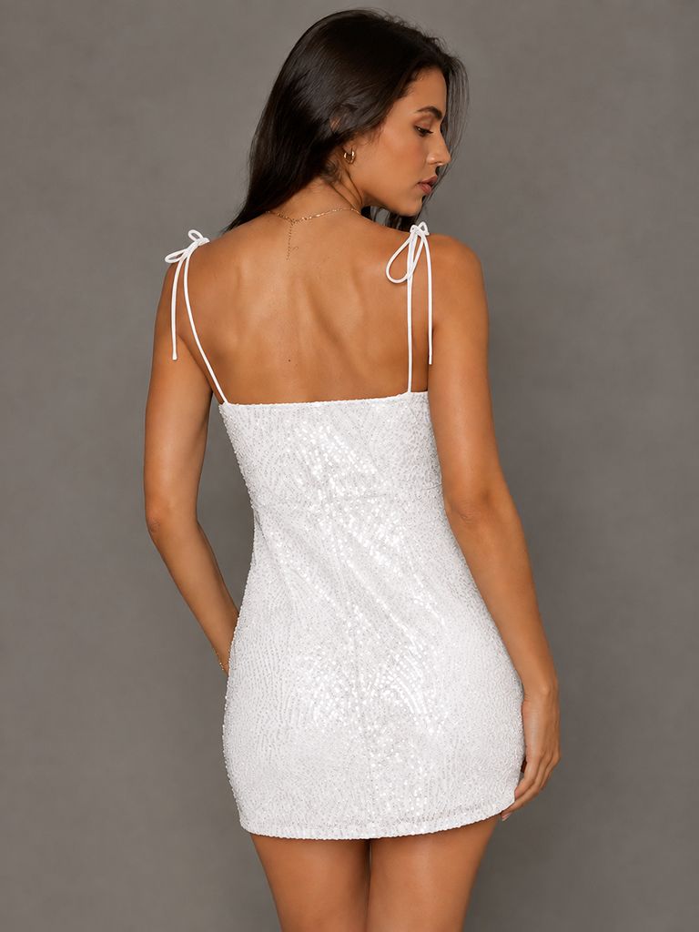Navy Blue Sequin Spaghetti Strap Mini Dress