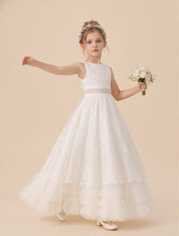 Floor length white tulle flower girl dress 