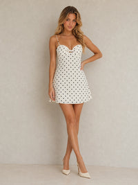 White Polka Dot Chiffon Tie-Front Mini Dress
