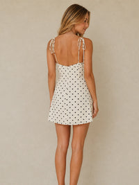 White Polka Dot Chiffon Tie-Front Mini Dress